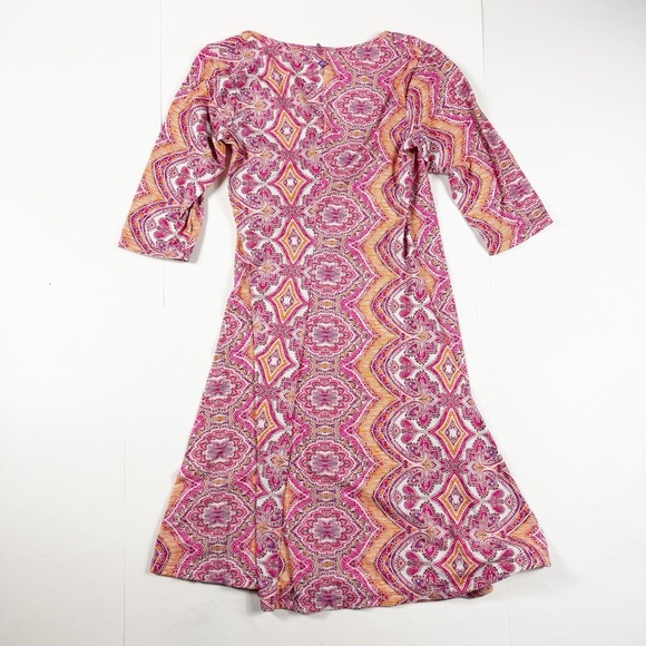 Prana Bali Nadia 3/4 Sleeve Faux Wrap V Neck A Line Dress - Picture 2 of 3